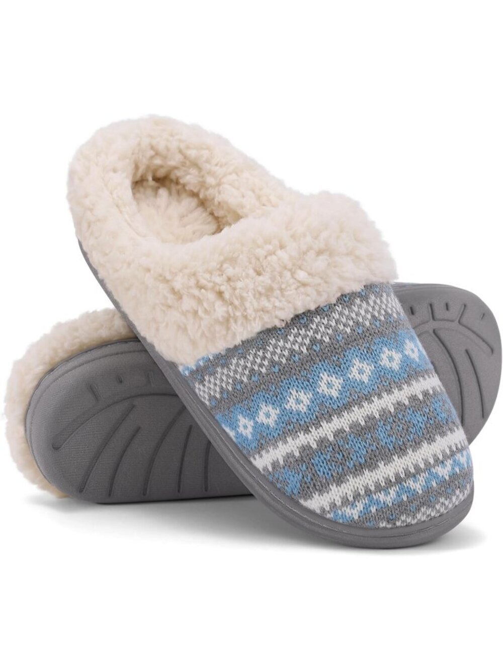 Women's Boho Blue Comfy Wool Like Lined Closed Toe Warm Knit House Slipper Shoes